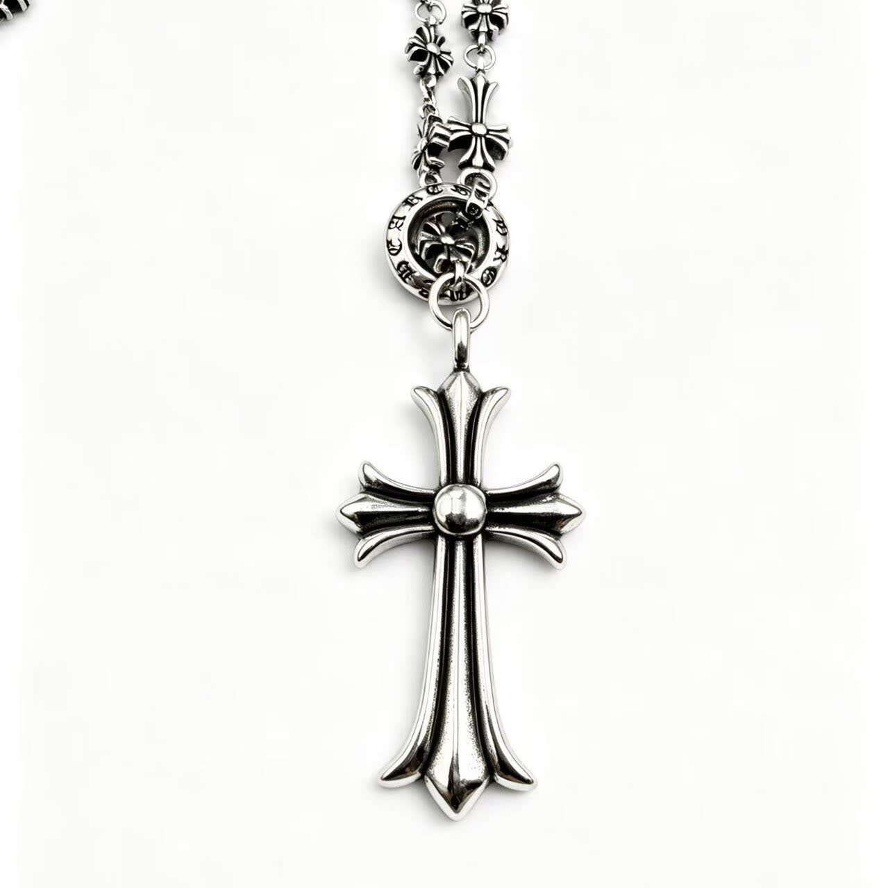 Chrome Hearts Silver Cross Pendant Necklace